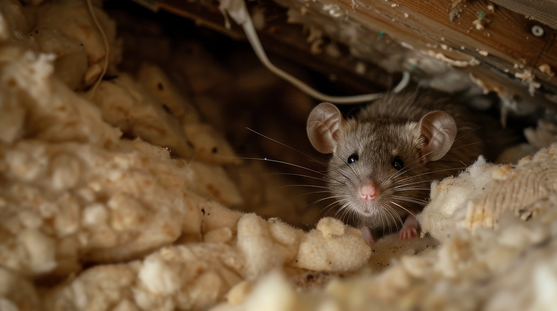 mouse hiding in insulation in the attic